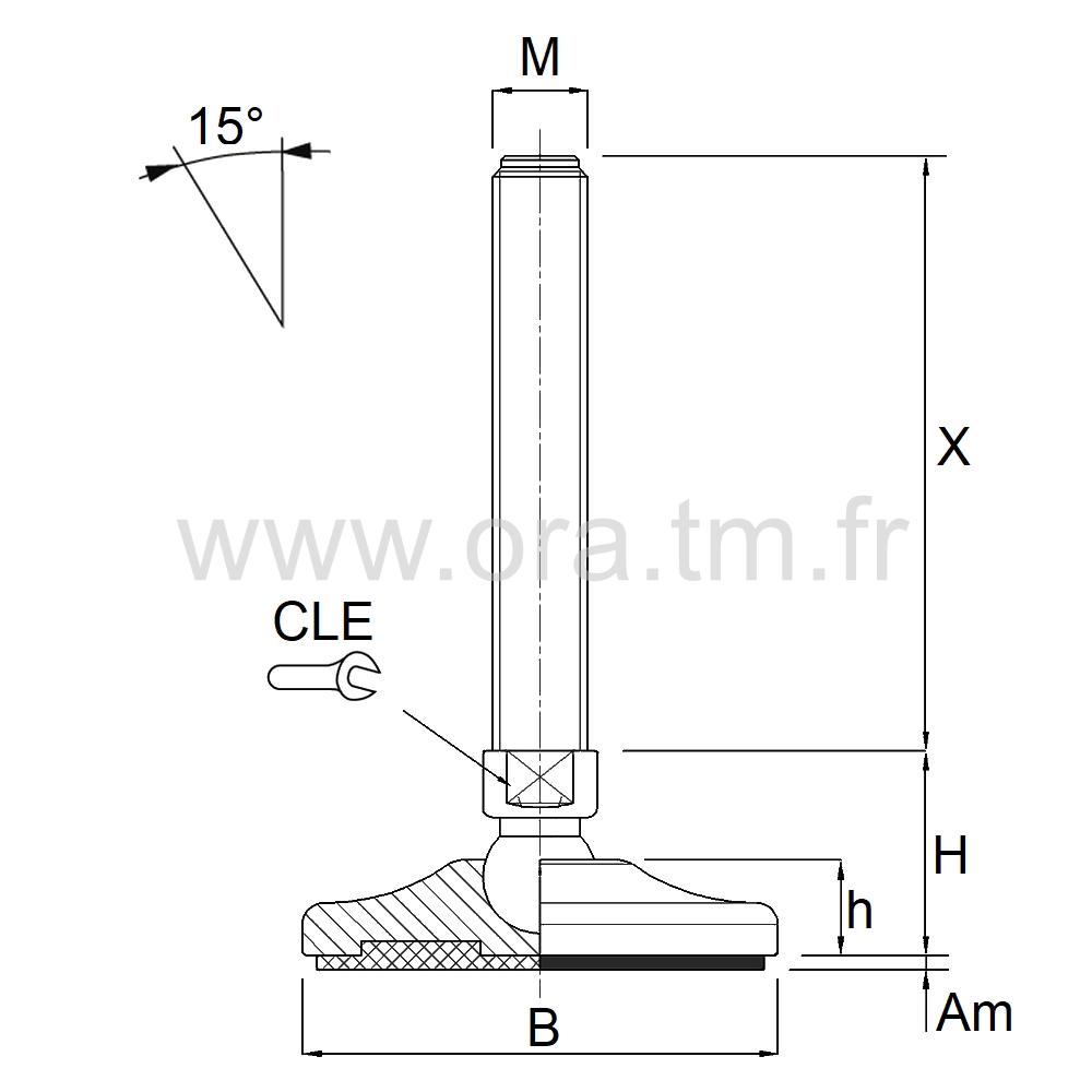 VMH - VERIN PIED MACHINE - CHARGE LOURDE ANGLE 15°